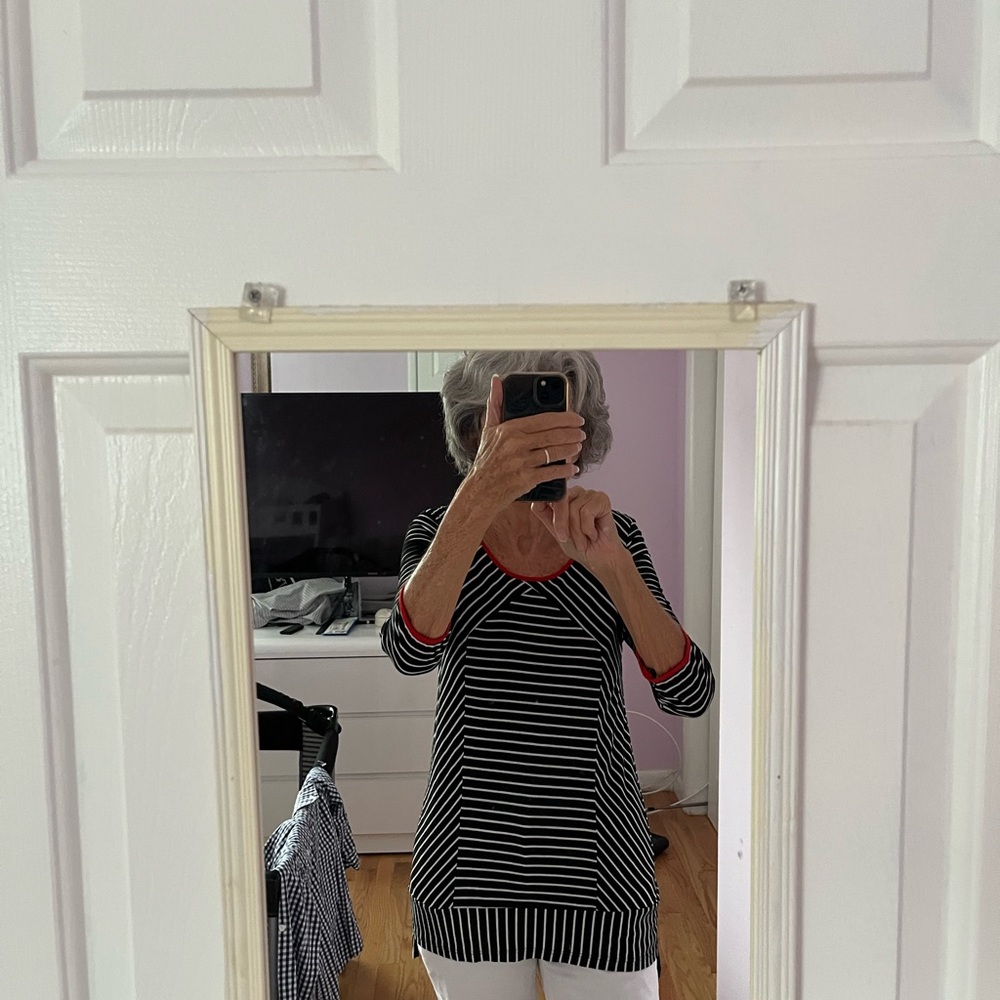 Carole Little Striped Long Sleeve Top with Red Accents